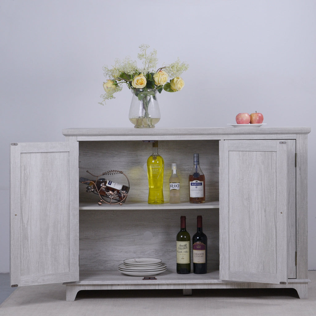 Anthony & Home mirrored sideboard with adjustable shelves, featuring a sleek modern design and reflective mirrored surface.
