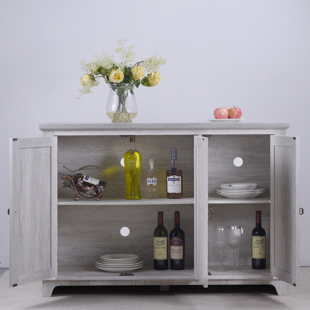 Anthony & Home mirrored sideboard with adjustable shelves, modern design, featuring reflective mirrored surfaces and sleek storage.