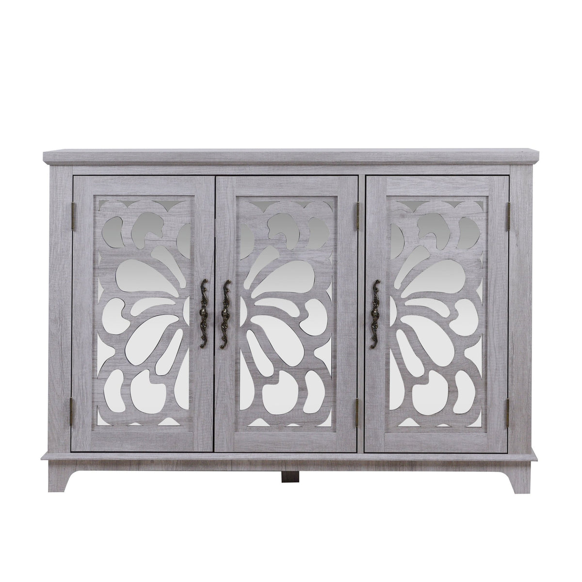 Anthony & Home mirrored sideboard with adjustable shelves, featuring sleek modern design and reflective surface for stylish storage.