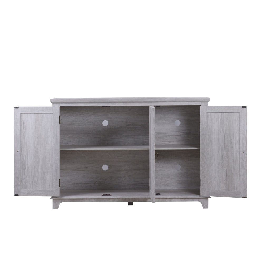 Anthony & Home mirrored sideboard with adjustable shelves, modern storage cabinet with sleek reflective surface.