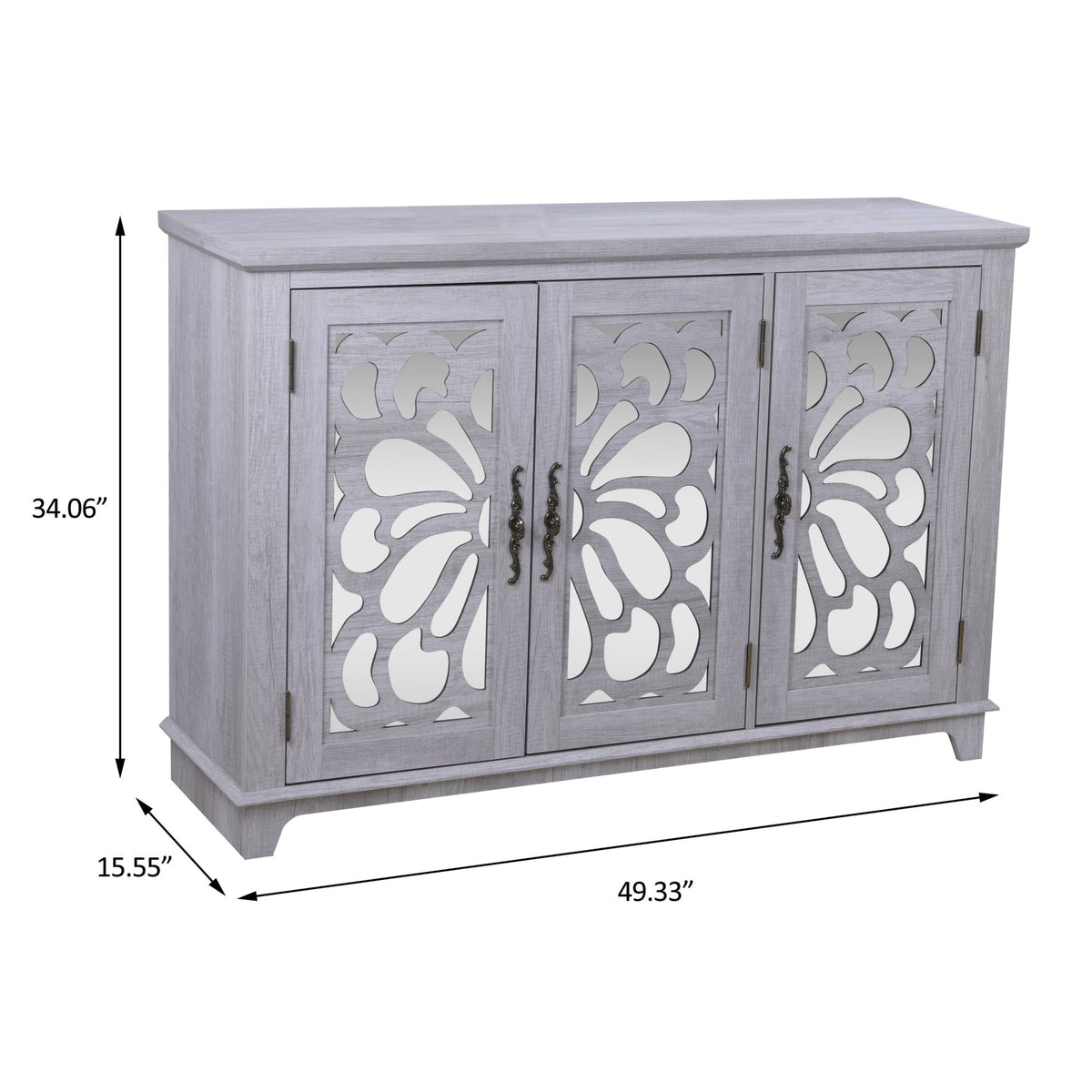 Anthony & Home mirrored sideboard with adjustable shelves, modern furniture piece featuring sleek mirrored doors and storage.