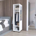 White veneer mirrored wardrobe armoire from Anthony & Home, modern 63-inch tall storage cabinet with doors.