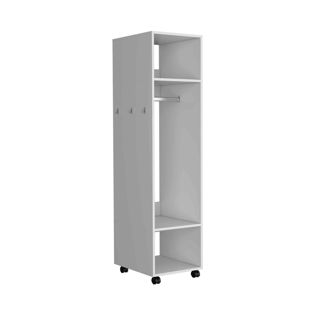 White veneer mirrored wardrobe armoire from Anthony & Home, modern 63-inch tall storage cabinet with sleek reflective doors.