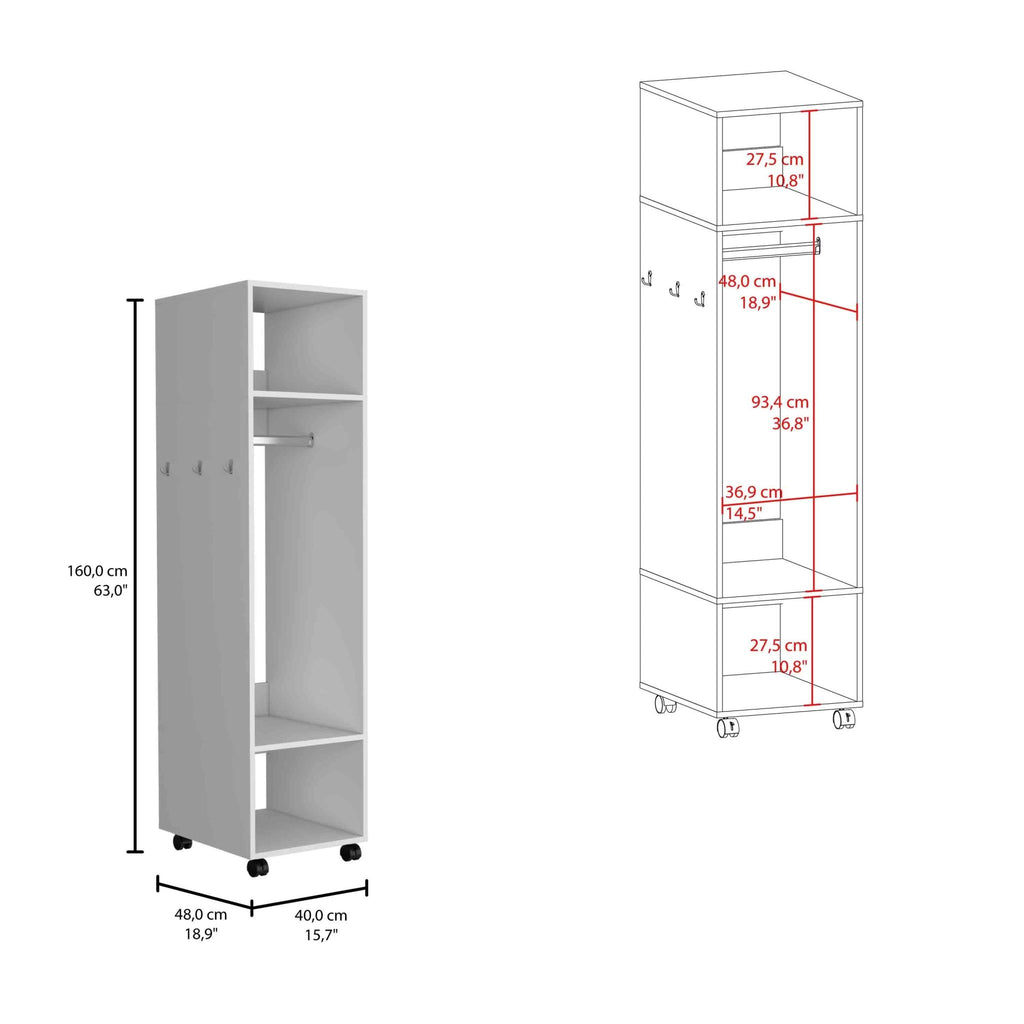 White veneer mirrored wardrobe armoire from Anthony & Home, modern 63-inch tall storage cabinet in sleek design.