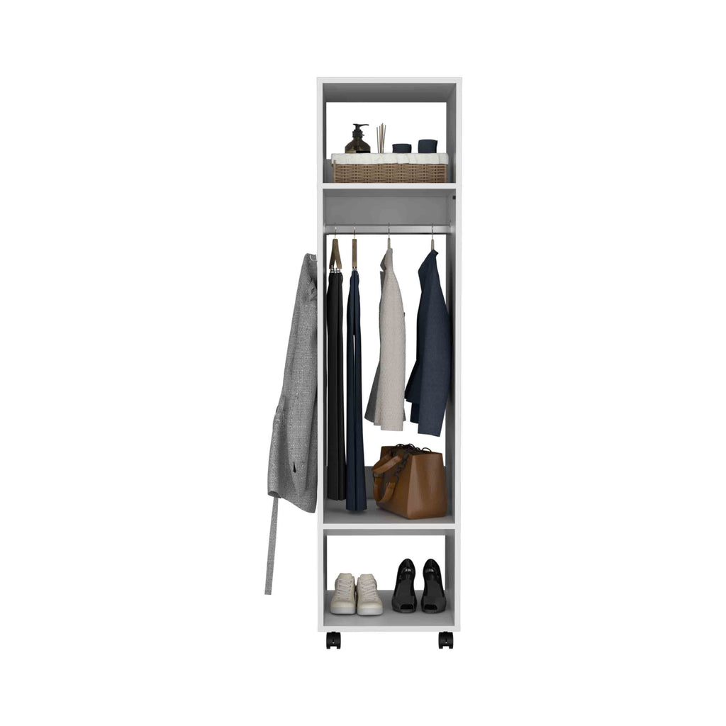 White veneer mirrored wardrobe armoire from Anthony & Home, 63-inch tall modern collection exclusive, with sleek reflective surface.