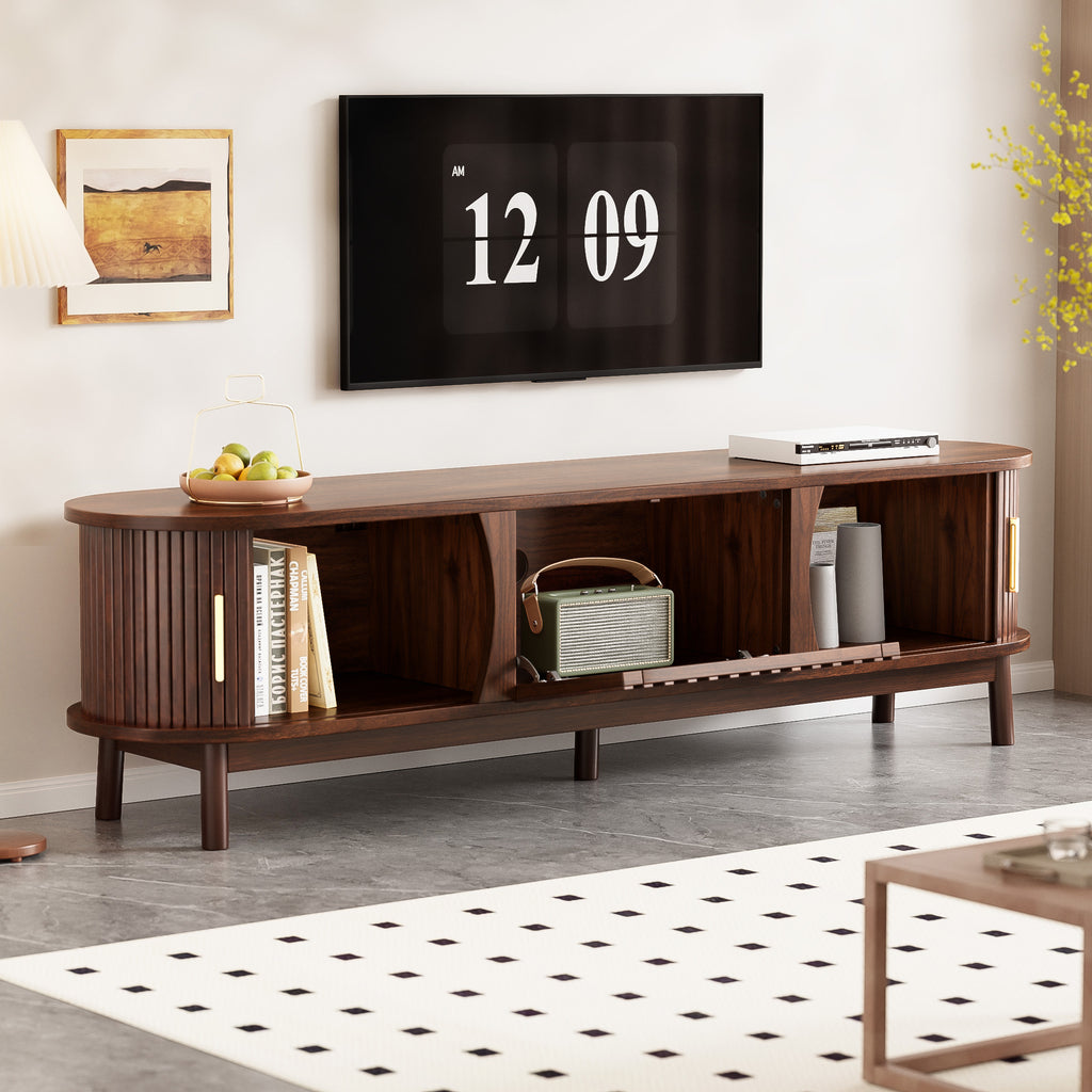 Modern farmhouse solid pine TV stand by Anthony & Home featuring a rustic design and ample storage space.