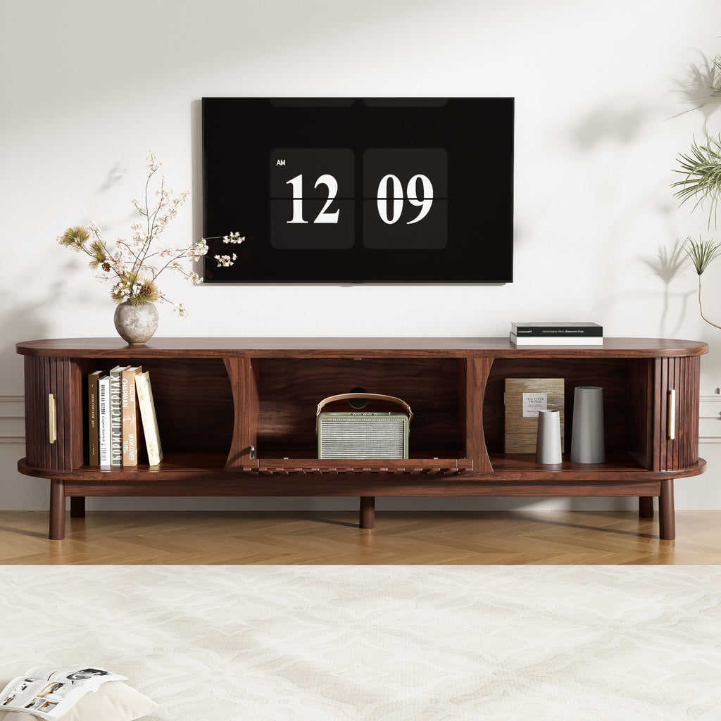 Modern farmhouse solid pine TV stand by Anthony & Home with sleek design and ample storage space.