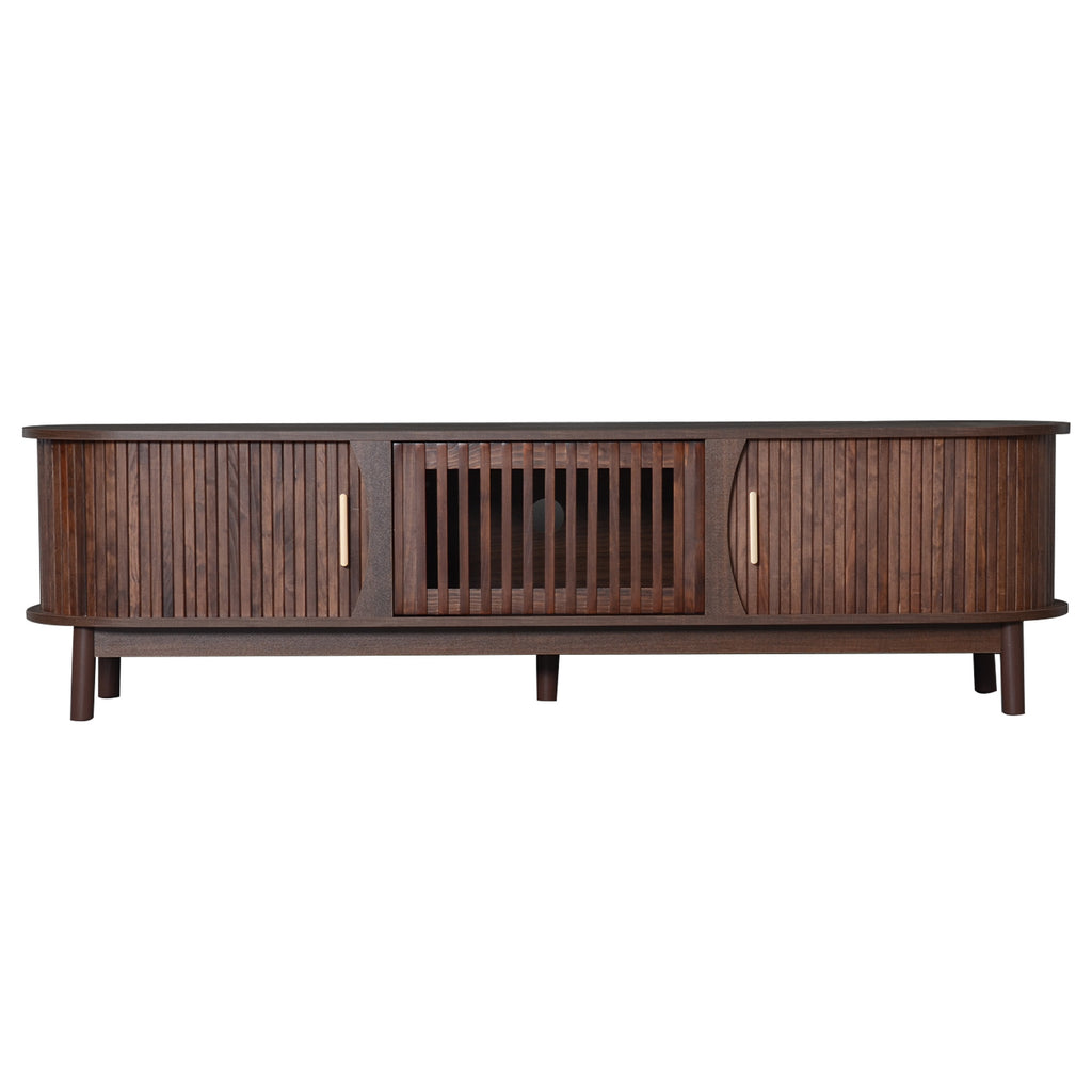 Modern farmhouse solid pine TV stand by Anthony & Home featuring a rustic design with open shelves and sturdy construction.