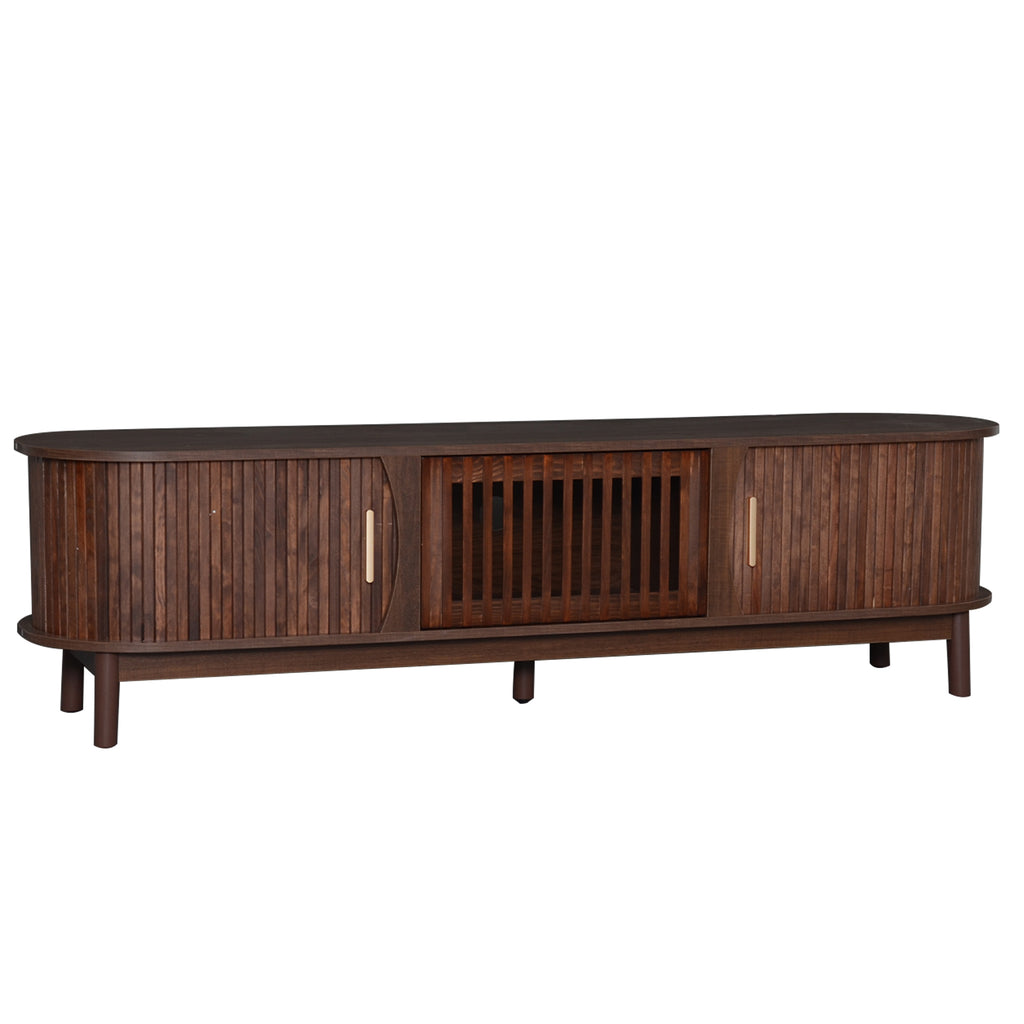 Modern farmhouse solid pine TV stand by Anthony & Home with a rustic design and spacious storage compartments.