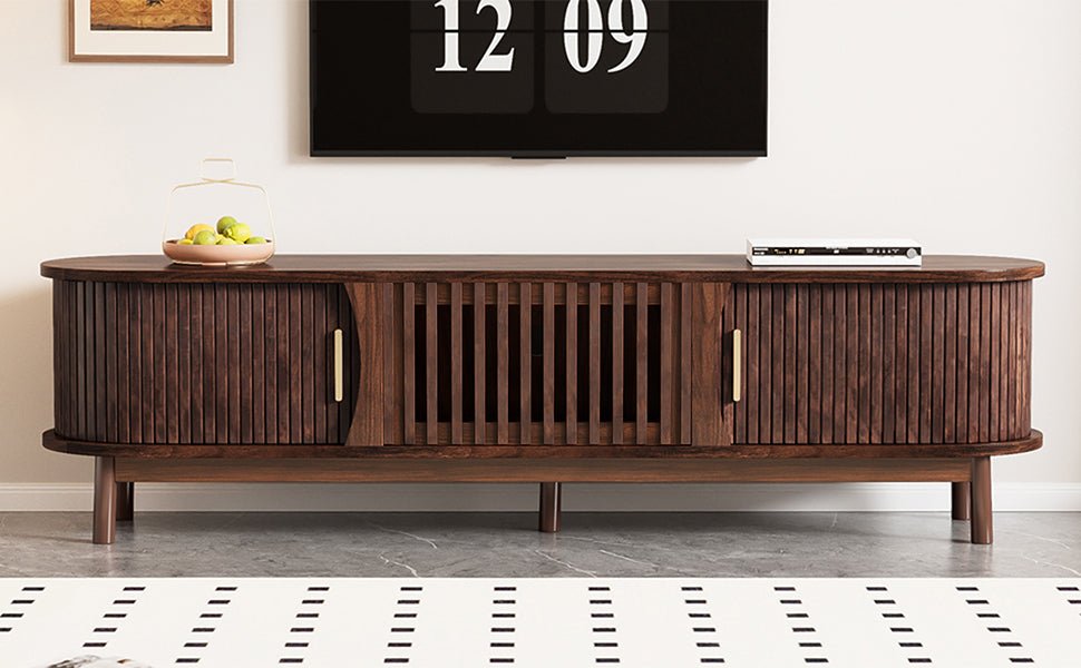 Modern farmhouse solid pine TV stand by Anthony & Home with spacious shelves and a rustic finish for living room decor.