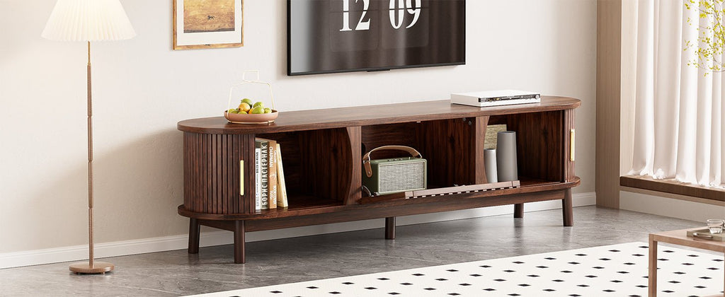 Modern farmhouse solid pine TV stand by Anthony & Home with a rustic design and ample storage space.