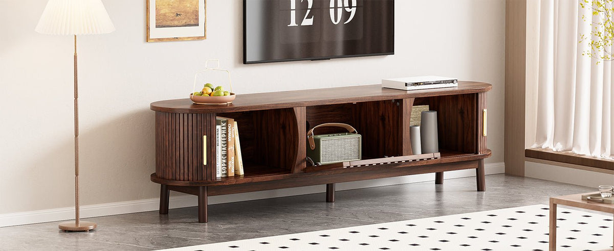 Modern farmhouse solid pine TV stand by Anthony & Home with a rustic design and ample storage space.