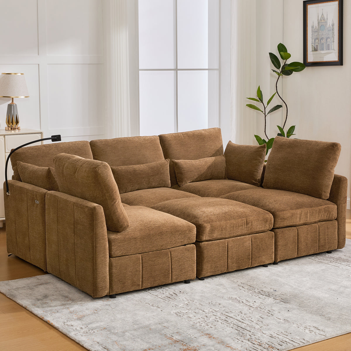 Anthony & Home modular sectional sofa with chenille fabric and movable ottoman, part of the Limited Edition Signature collection.
