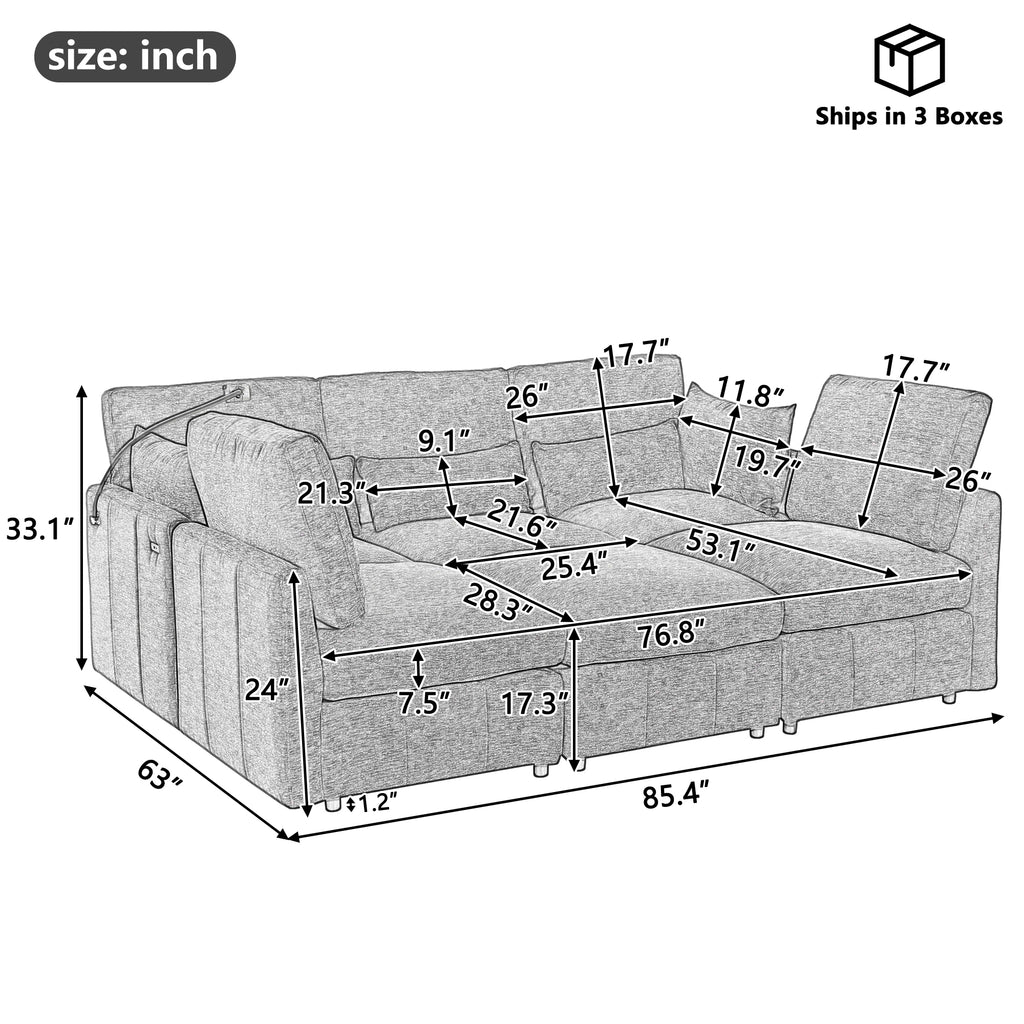Anthony & Home modular sectional sofa from the Chenille Collection with a movable ottoman, showcasing plush fabric and modern design.