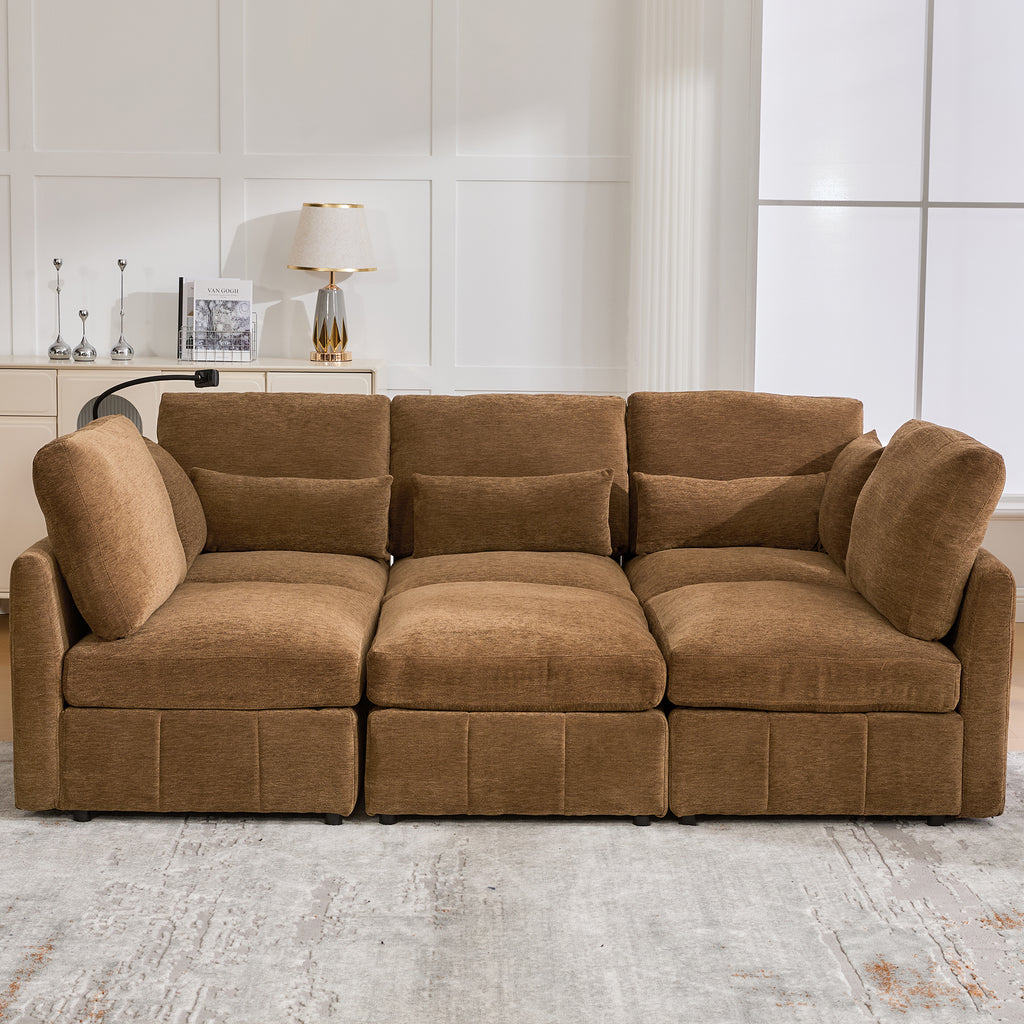 Anthony & Home Modular Sectional Sofa from the Chenille Collection with a movable ottoman, showcasing plush fabric and contemporary design.