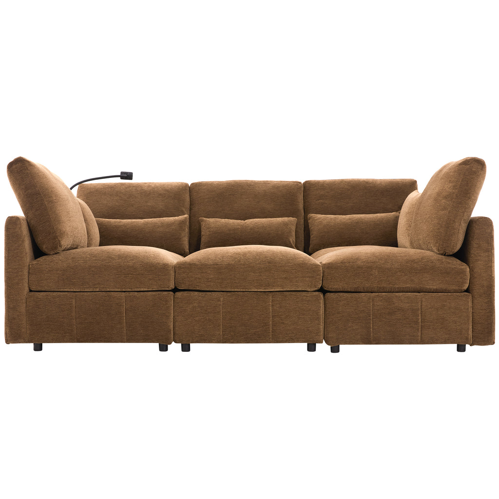 Anthony & Home Modular Sectional Sofa from the Chenille Collection with a movable Ottoman, limited edition signature design.