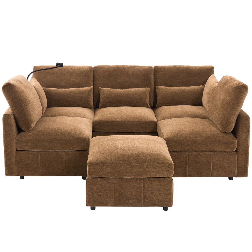 Anthony & Home Modular Sectional Sofa in chenille fabric with movable ottoman, limited edition signature design.