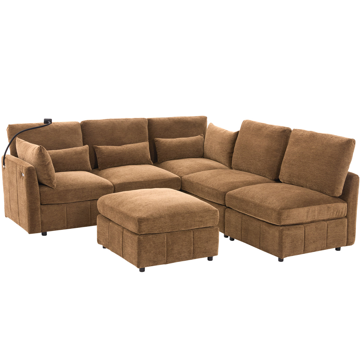 Anthony & Home modular sectional sofa with chenille fabric and movable ottoman in a limited edition signature design.