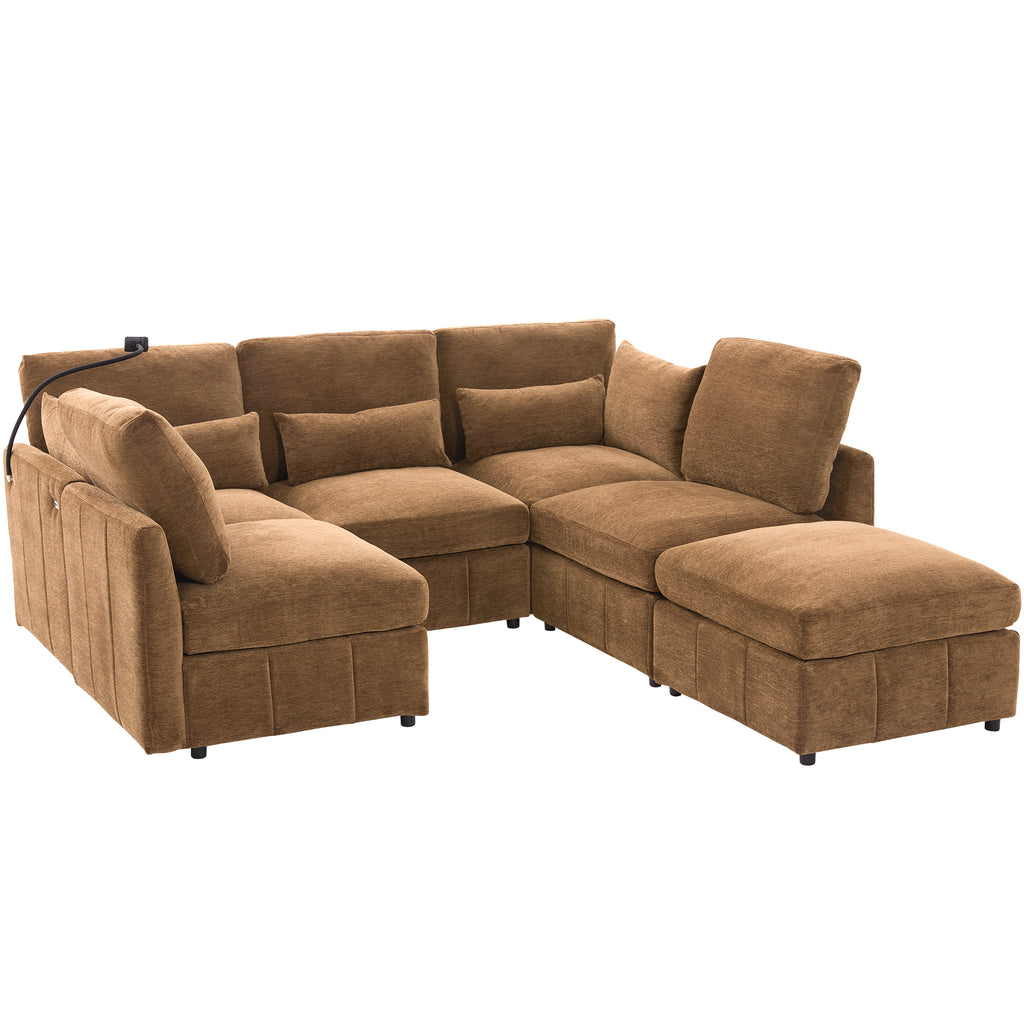 Anthony & Home modular sectional sofa with chenille fabric and movable ottoman, part of the limited edition signature collection.