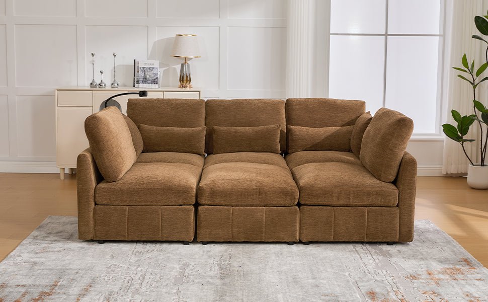 Anthony & Home Modular Sectional Sofa with Chenille fabric and movable ottoman, part of the Limited Edition Signature Collection.
