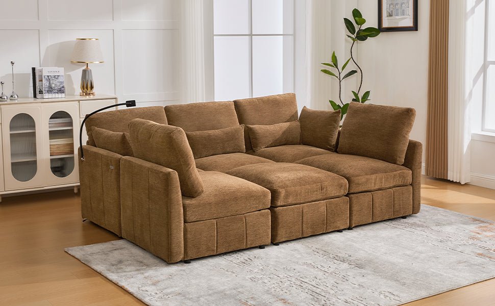 Anthony & Home modular sectional sofa from the Chenille Collection with a movable Ottoman, limited edition signature design.