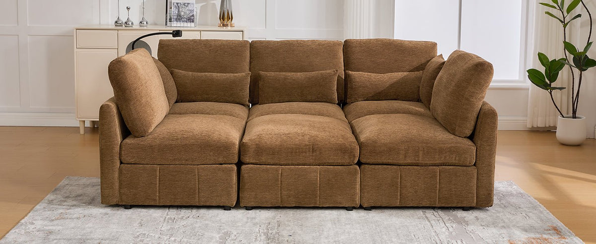 Anthony & Home modular sectional sofa with chenille fabric and movable ottoman, limited edition signature design.