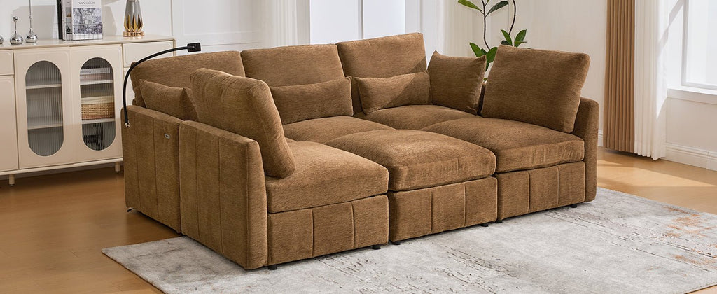 Anthony & Home Modular Sectional Sofa with Chenille fabric and movable ottoman, limited edition signature collection.