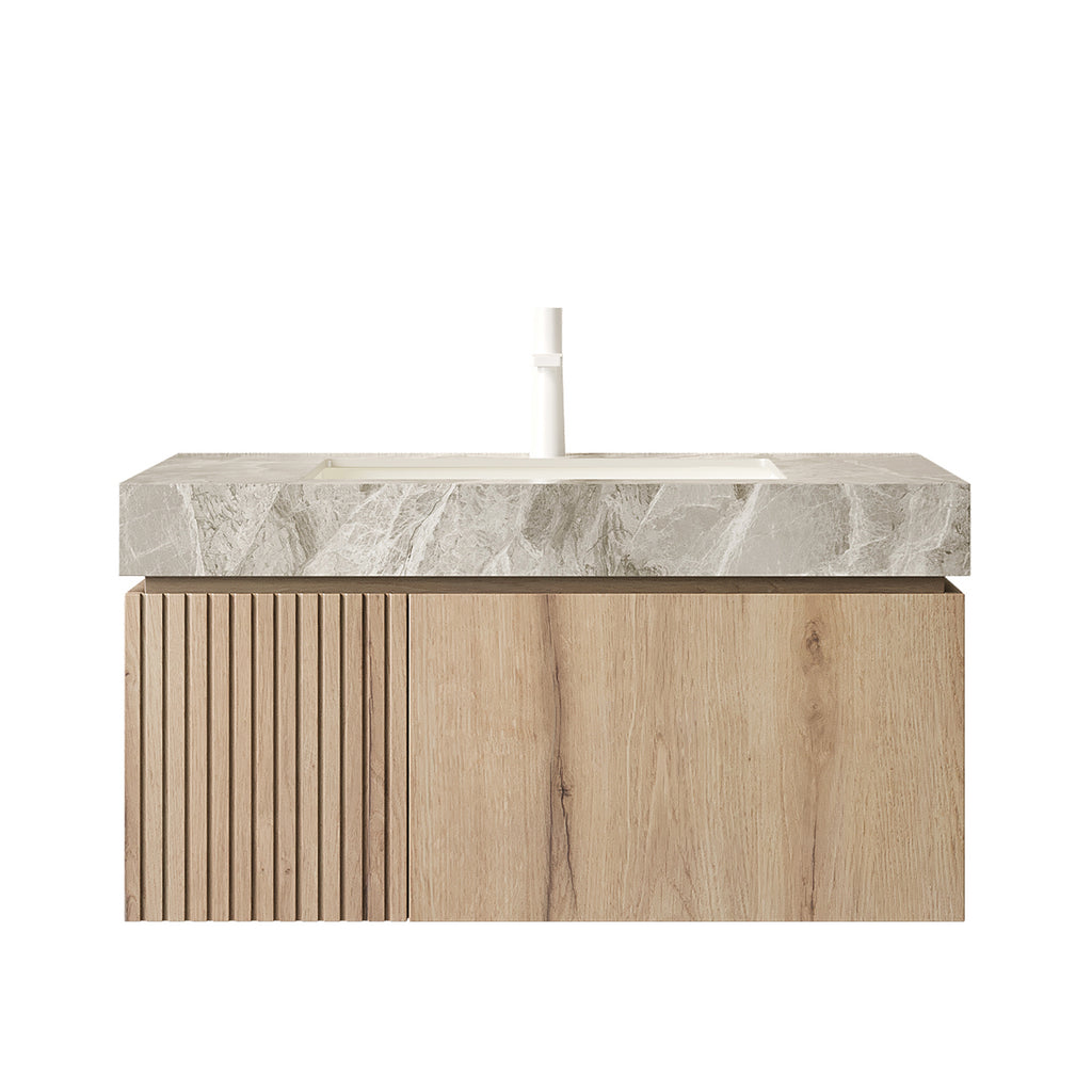 Anthony & Home Muri Atelier floating bathroom vanity with sleek sintered stone countertop and modern design.