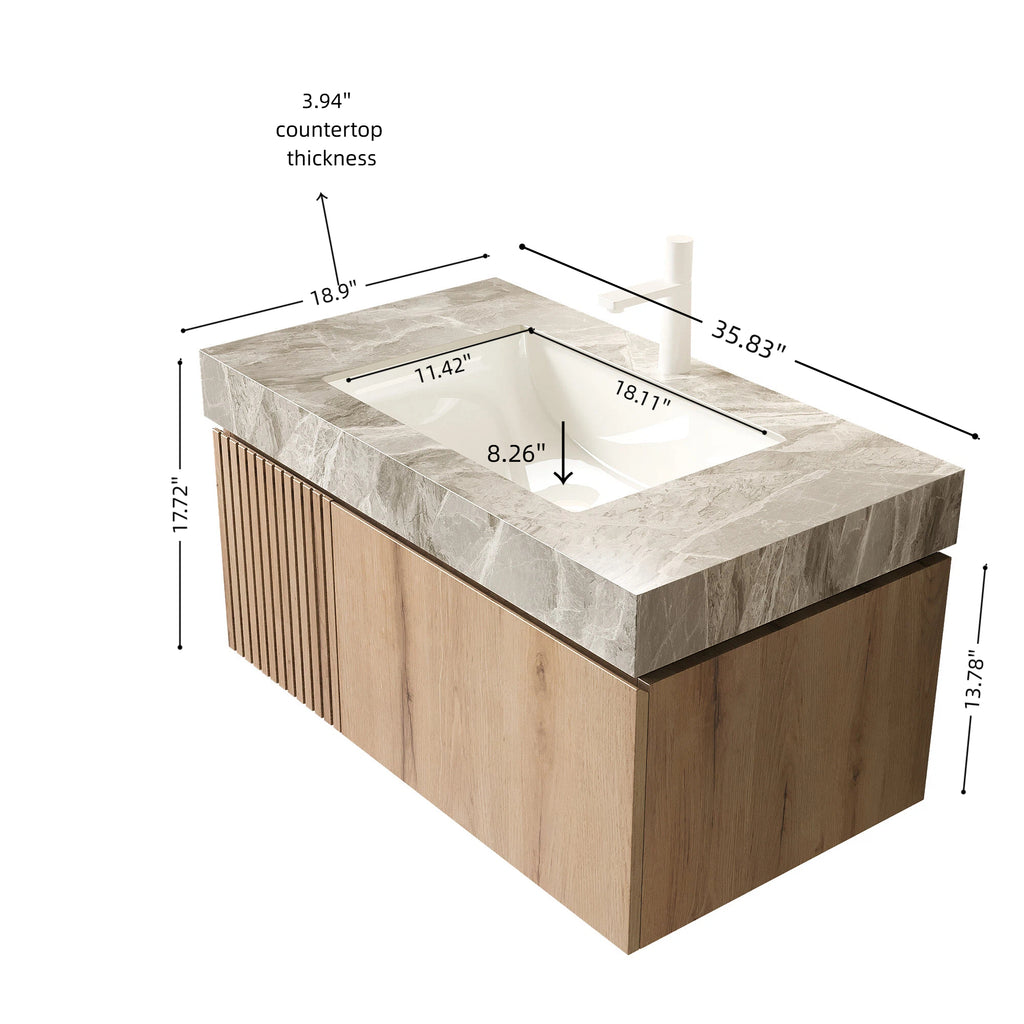 Anthony & Home Muri Atelier floating bathroom vanity with sintered stone countertop and sleek modern design.