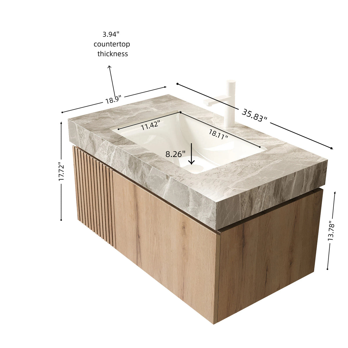 Anthony & Home Muri Atelier floating bathroom vanity with sintered stone countertop and sleek modern design.