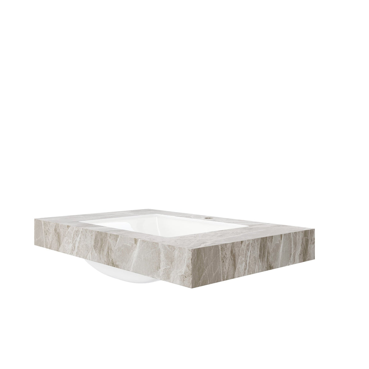 Muri light gray sintered stone countertop with ceramic basin by Anthony & Home, showcasing a sleek modern bathroom design.