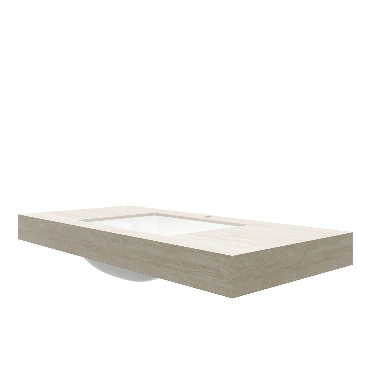 Muri Roma travertine sintered stone countertop with integrated basin, natural textured surface, by Anthony & Home