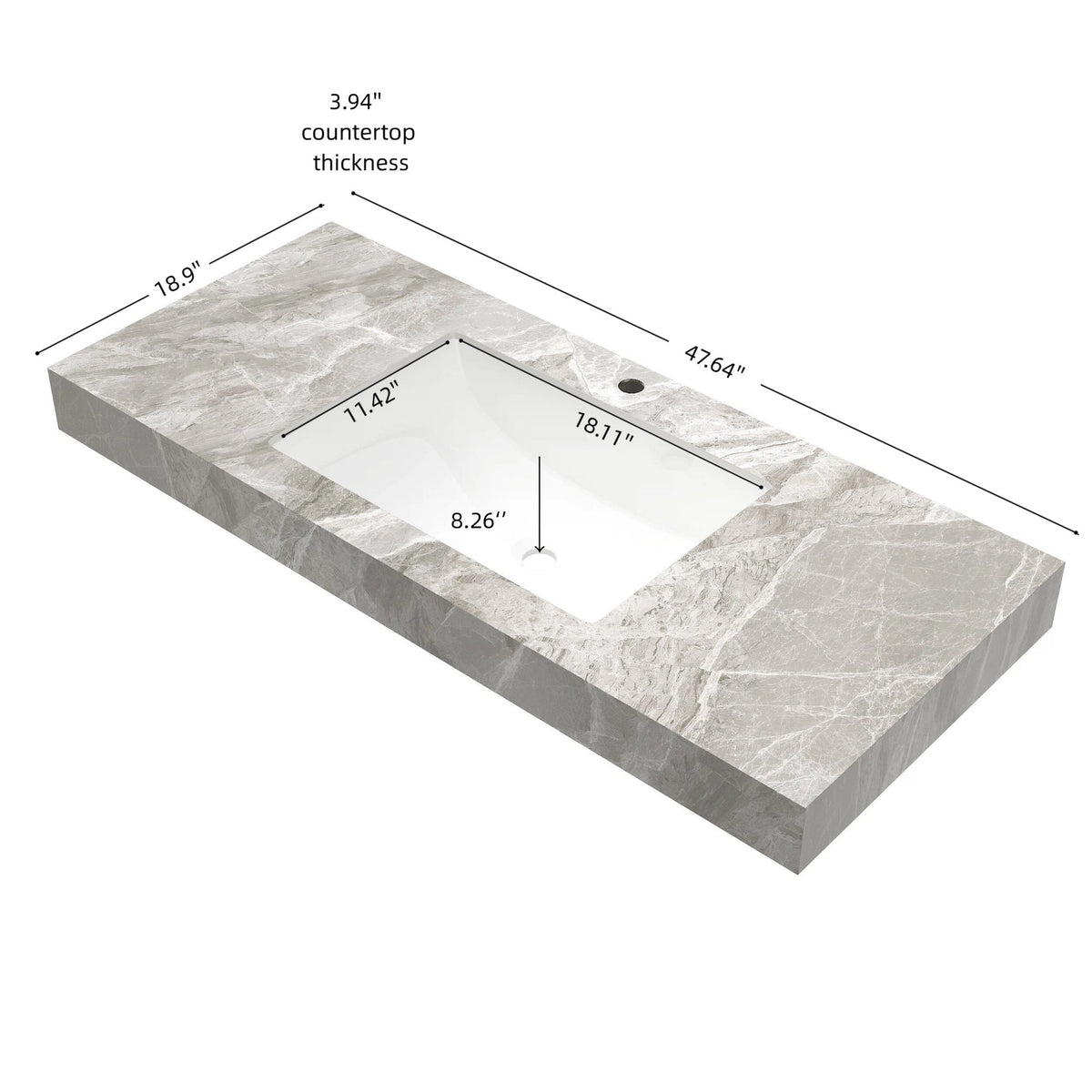 Anthony & Home 48-inch Muri Sintered Stone countertop with integrated undermount basin, showcasing sleek modern kitchen design.