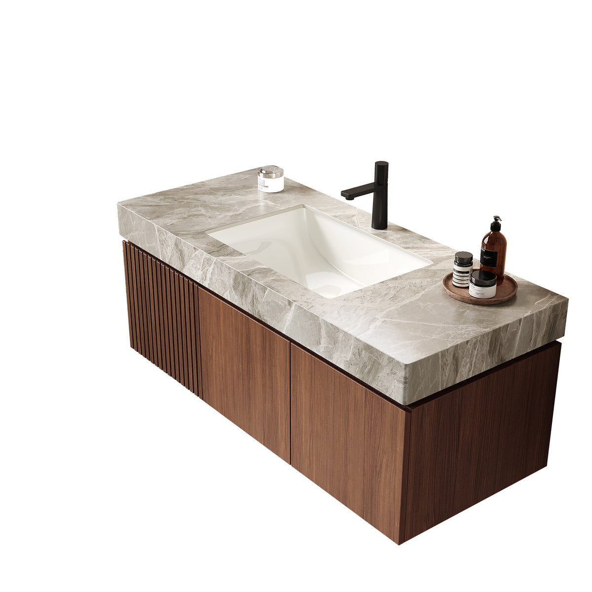 Anthony & Home 48-inch Muri Sintered Stone countertop with integrated undermount basin, showcasing sleek modern design and durable surface.