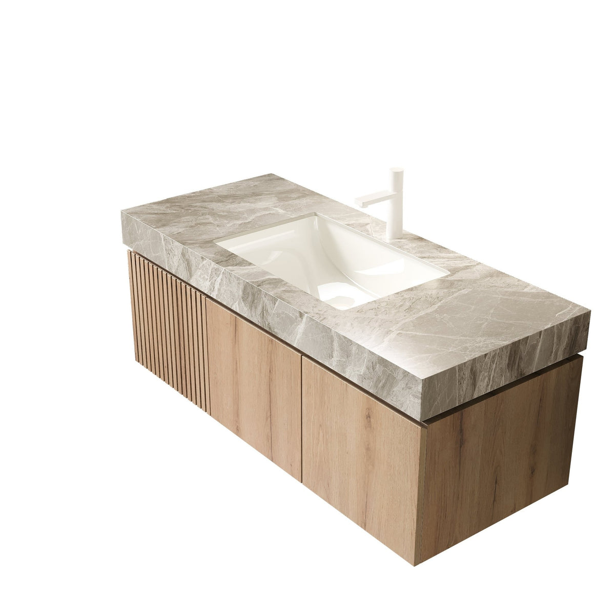 Anthony & Home 48-inch Muri Sintered Stone countertop with undermount basin, showcasing sleek surface and modern design.