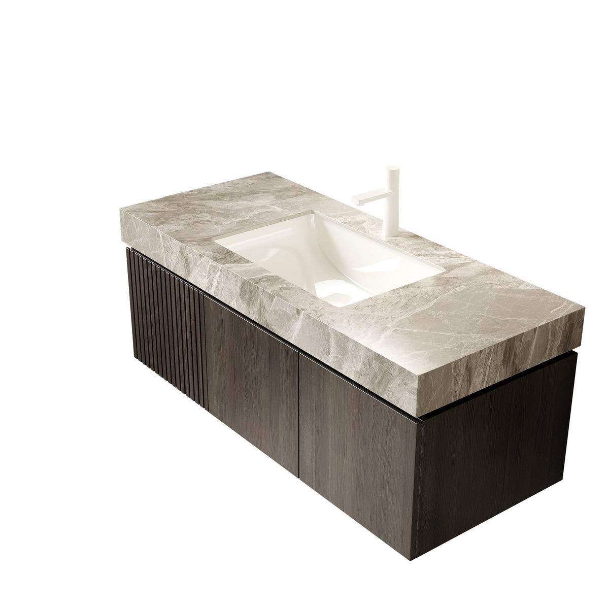 Anthony & Home 48-inch Muri Sintered Stone countertop with undermount basin, showcasing sleek surface and integrated sink design.