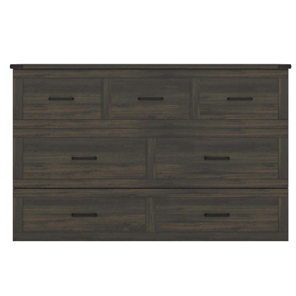 Rustic gray wood Murphy bed cabinet in queen size by Anthony & Home, designed for studio spaces, with a sleek, functional look.