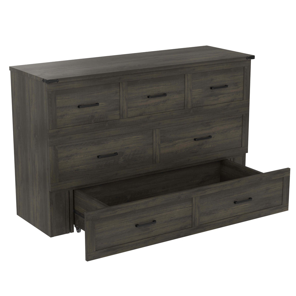 Rustic gray wood Murphy bed cabinet in queen size from Anthony & Home, shown in a compact studio setting.