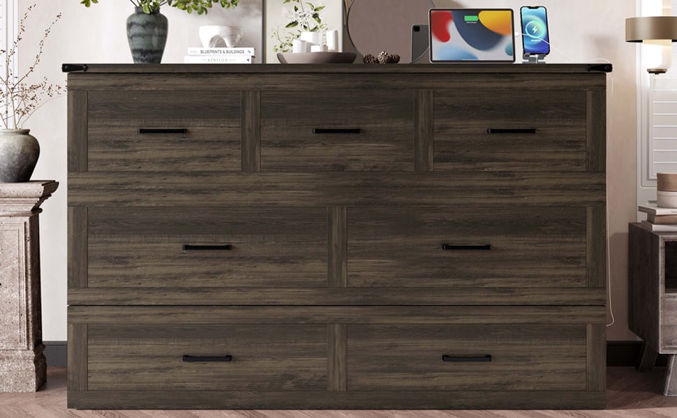 Rustic gray wood Murphy bed cabinet in queen size by Anthony & Home, designed for studio spaces with a functional, space-saving style.