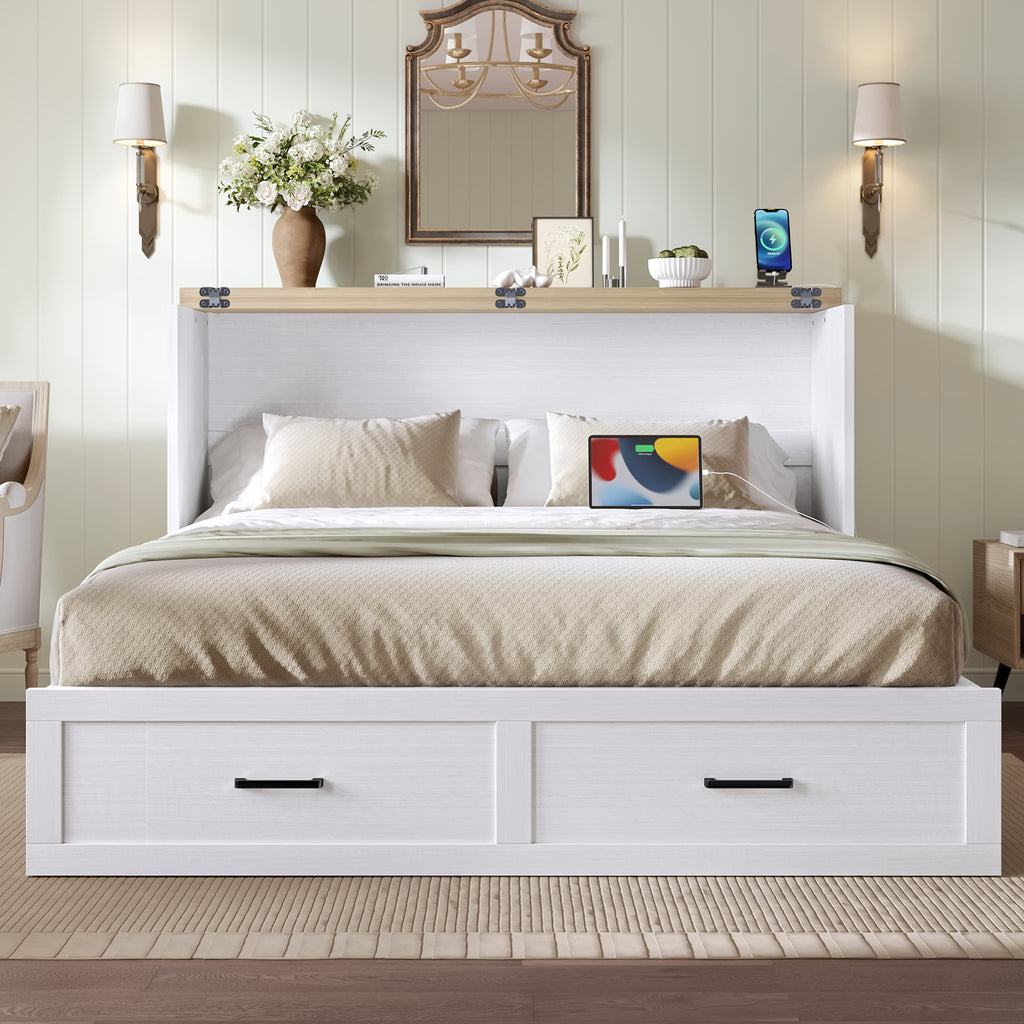 White finish Murphy bed cabinet for queen size mattress from Anthony & Home Elite Collection, showcasing a sleek and compact design.
