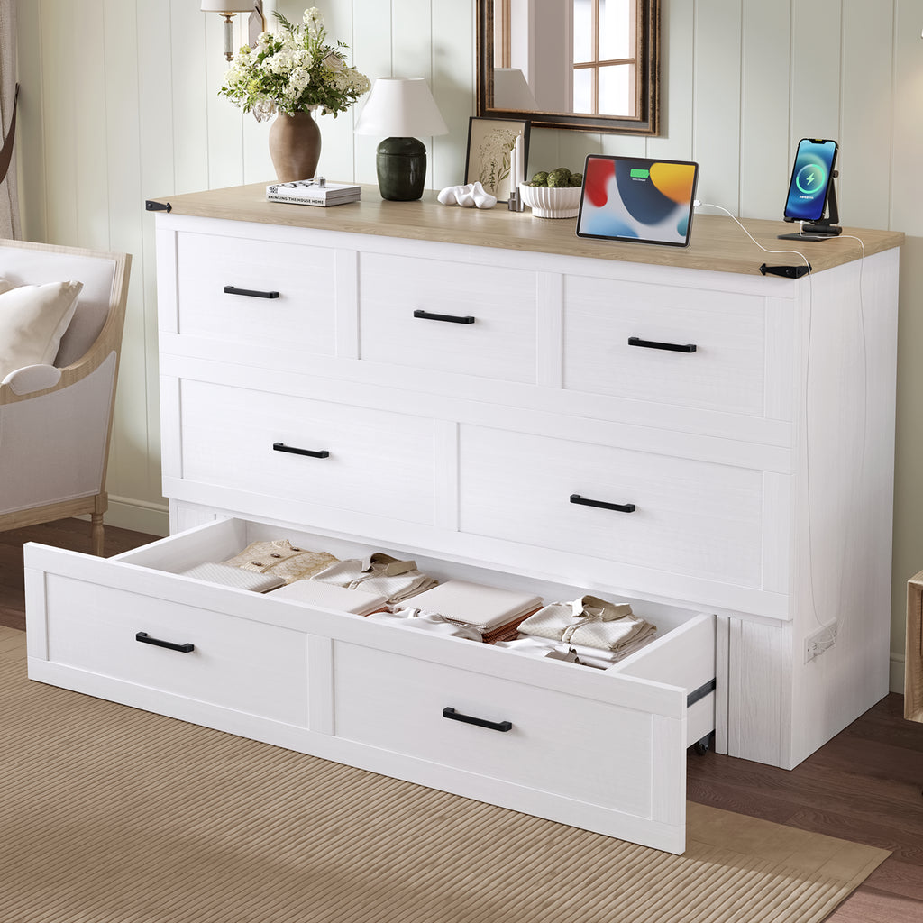White finish Murphy bed cabinet in queen size from Anthony & Home's Elite Collection, featuring a sleek, space-saving design