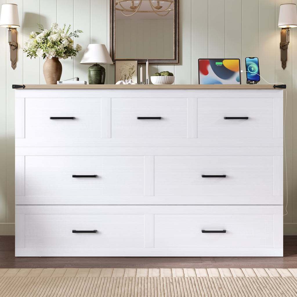 White finish Murphy bed cabinet Queen size from Anthony & Home's Elite Collection, featuring a compact design with clean lines.