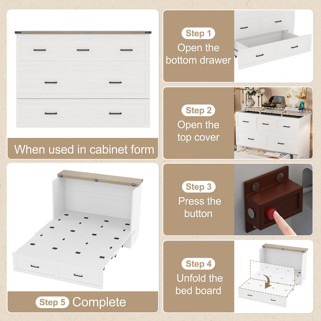 White Murphy bed cabinet from Anthony & Home's Elite Collection, featuring a queen-size bed in a sleek, modern design.