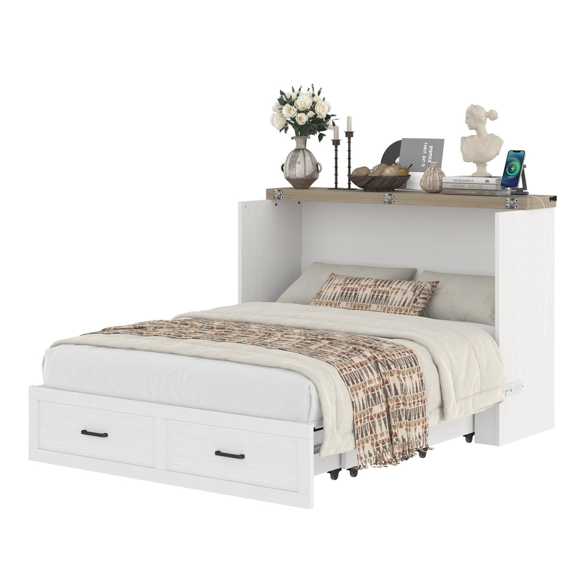 White finish Murphy bed cabinet in queen size from Anthony & Home's Elite Collection, showcasing a stylish space-saving design.