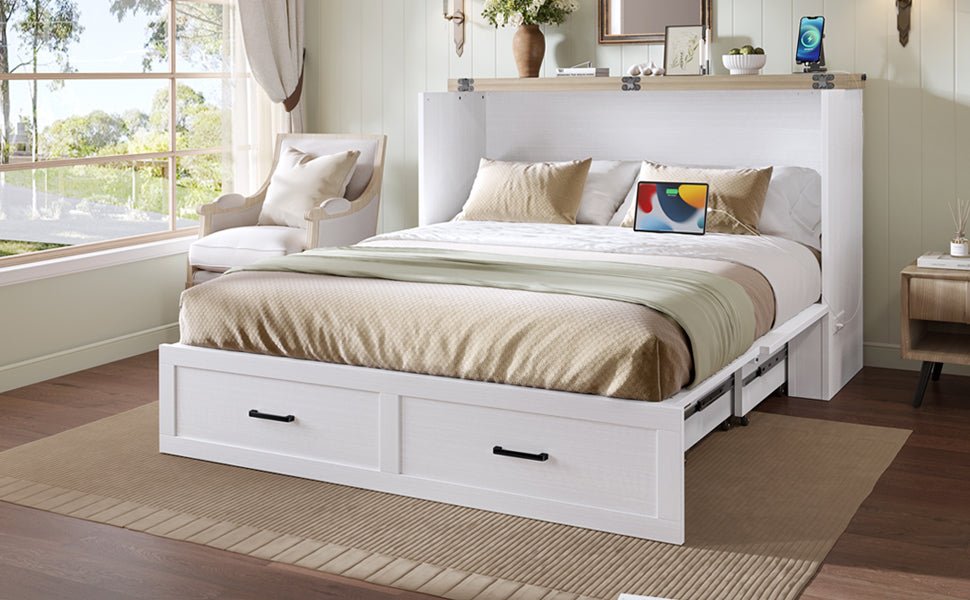White finish Murphy bed cabinet in queen size from Anthony & Home Elite Collection, showing the compact, stylish bedroom furniture piece.