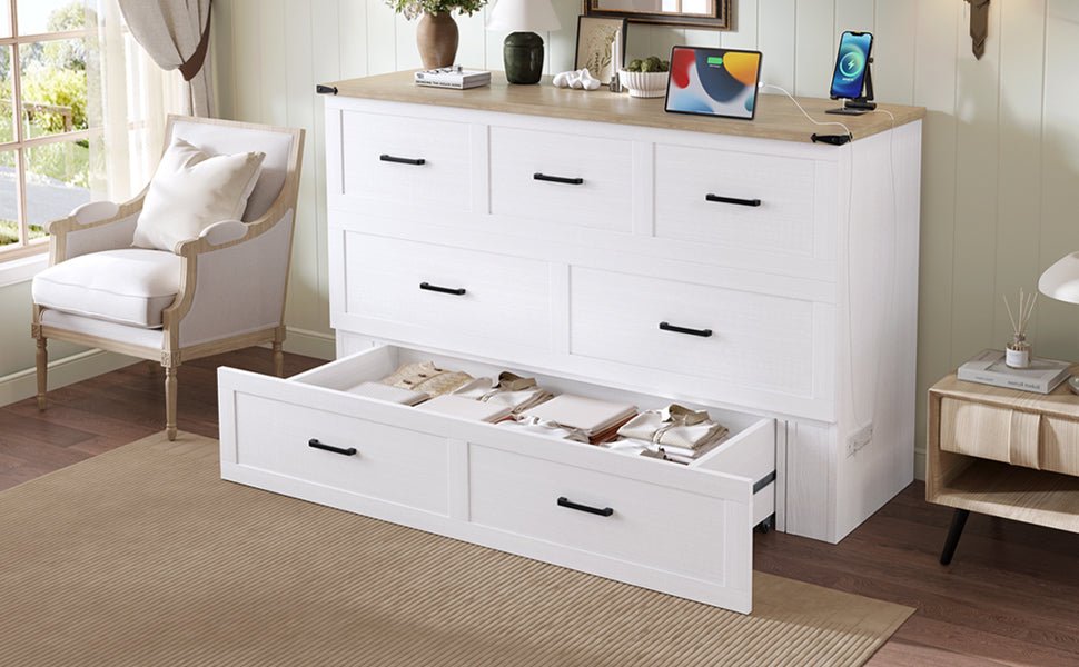White finish Murphy bed cabinet Queen size by Anthony & Home from the Elite Collection, shown in a neatly closed cabinet design.