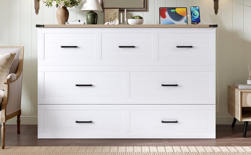 White finish Murphy bed cabinet in queen size from Anthony & Home Elite Collection, showing the compact, stylish bedroom furniture.