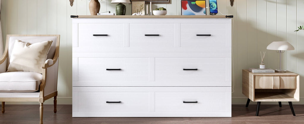 White Murphy bed cabinet from Anthony & Home's Elite Collection, featuring a sleek queen-sized space-saving design.