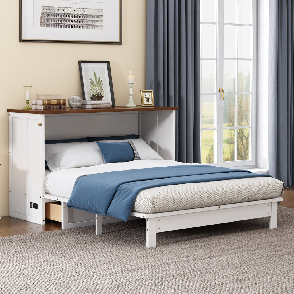 Queen Murphy bed chest by Anthony & Home with solid pine wood and built-in charging station, showcasing the modern, space-saving design.