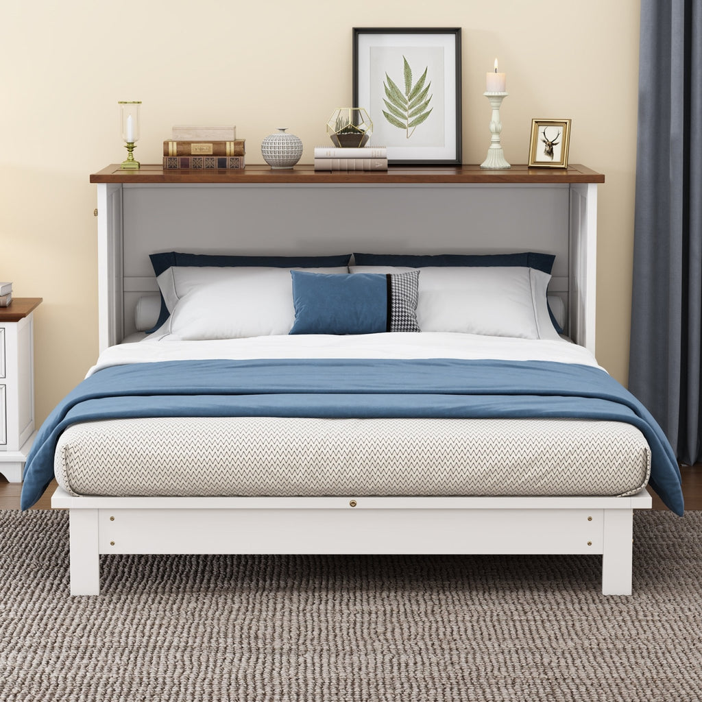 Queen Murphy bed chest by Anthony & Home with solid pine wood and integrated charging station, showcasing the sleek, multifunctional design.